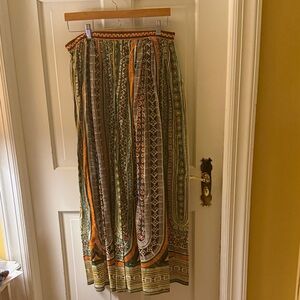 Valentino Green and Orange Geometric Print Maxi Skirt